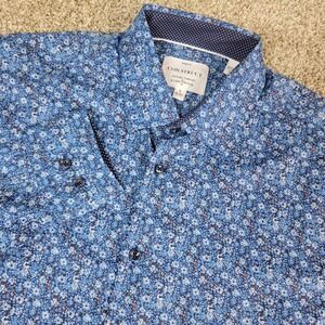 Construct 4 Way Stretch Mens Large Blue AOP Floral Performance Button Up LS